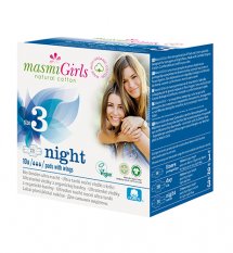 Masmi GIRLS ultratenké vložky z organické bavlny NIGHT s křidélky, 10 ks