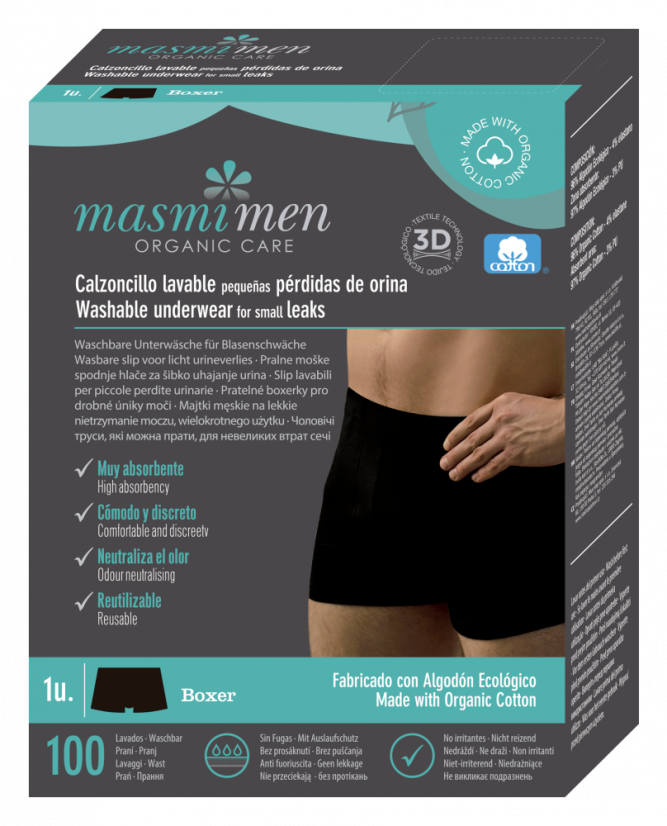 Inkontinenční pánské boxerky  z BIO bavlny Masmi,  S-XL - Velikost: XL, obvod boků 100 - 108 cm