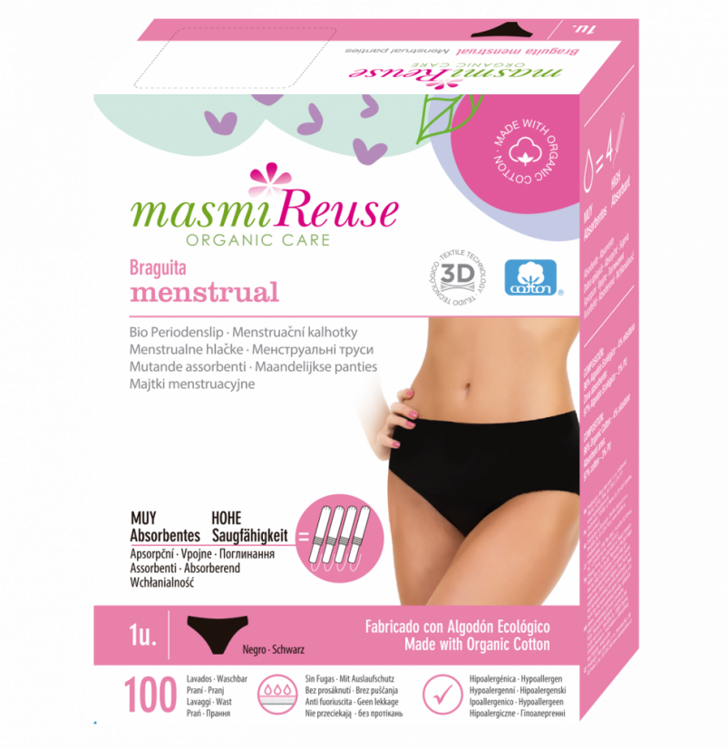 Menstruační kalhotky Masmi z BIO bavlny, vel. S-XL - Velikost: M, 40/42, obvod boků 94-102 cm
