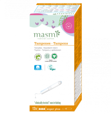 Tampony s aplikátorem z organické bavlny Masmi, Super Plus, 14 ks