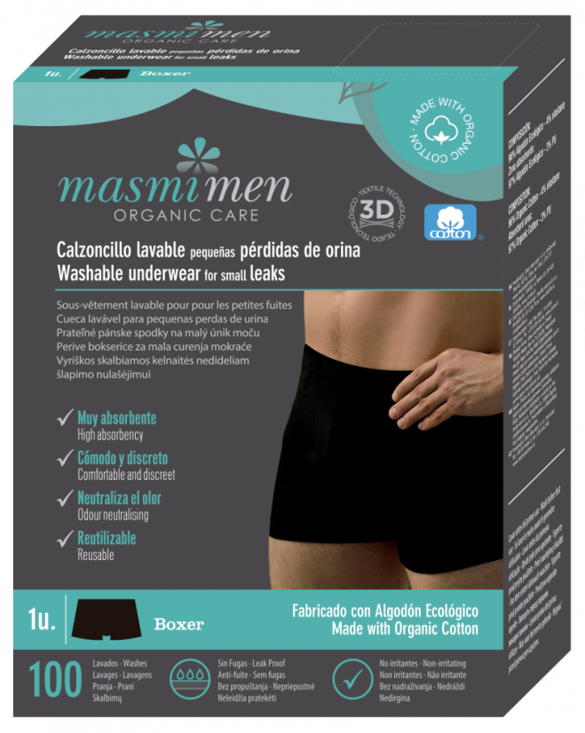 Inkontinenční pánské boxerky  z BIO bavlny Masmi,  S-XL - Velikost: XL, obvod boků 100 - 108 cm